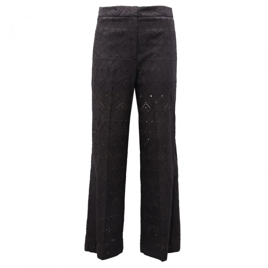 3823AG pantalone donna SEVENTY black cotton embroidery perforated trouser woman