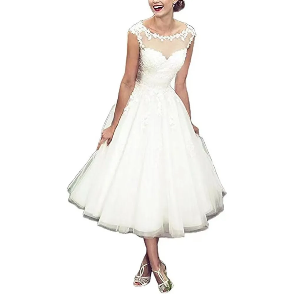 Abito da sposa leggero Abito 2023 Nuovo abito da damigella d'onore elegante di media lunghezza in pizzo bianco da sposa