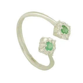 ANELLO IN ORO BIANCO CON DIAMANTI CT 0,24  E SMERALDO MIS 14