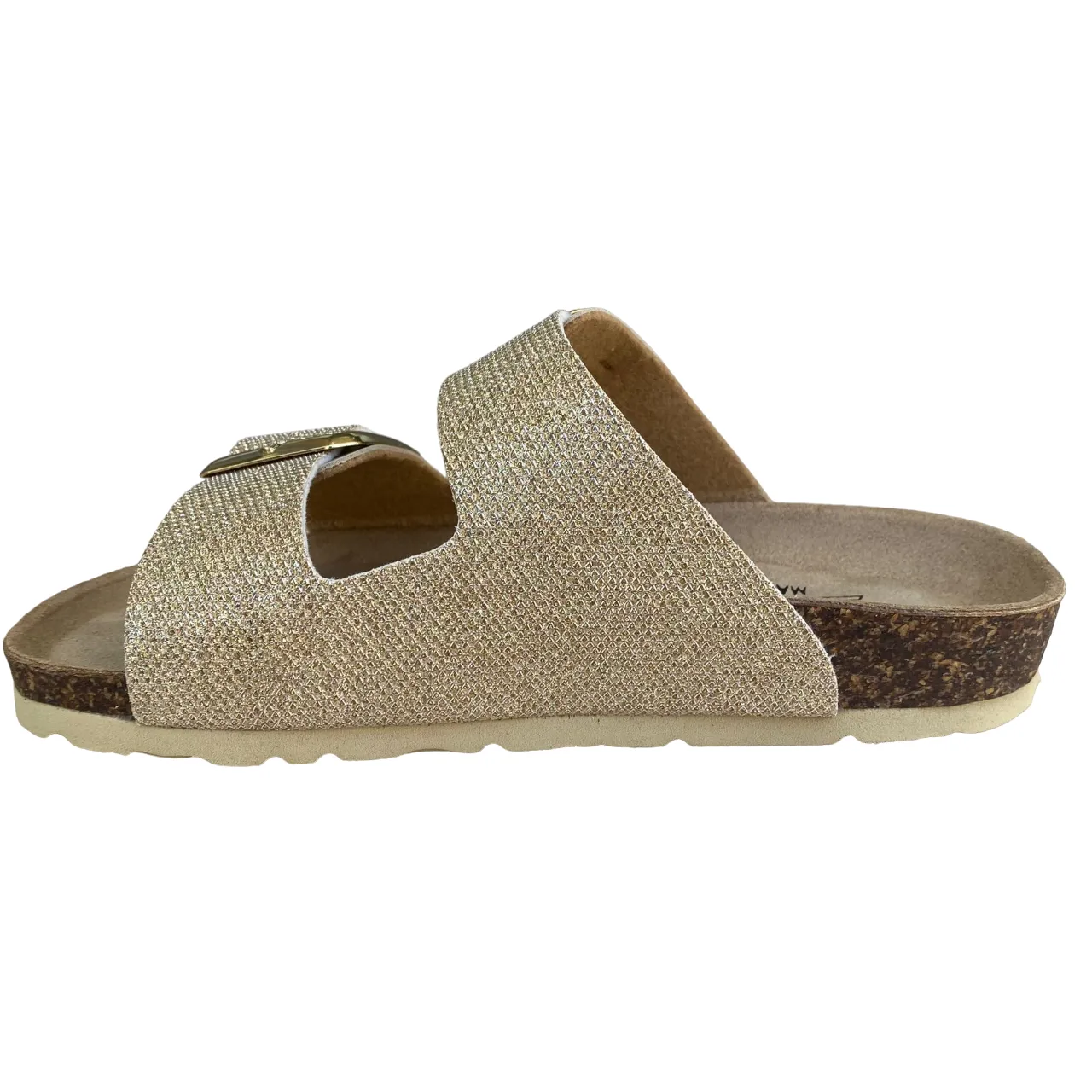 Biochic sandalo da donna con 2 fasce regolabili glitterate e plantare in pelle BC55215Yo oro