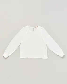 Blusa bianca a manica lunga in crêpe girocollo 10-16 anni