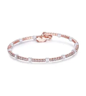 Bracciale Donna Gioielli Luca Barra rigido in metallo pvd rosa con Perle sintetiche e cristalli bianchi bk1399
