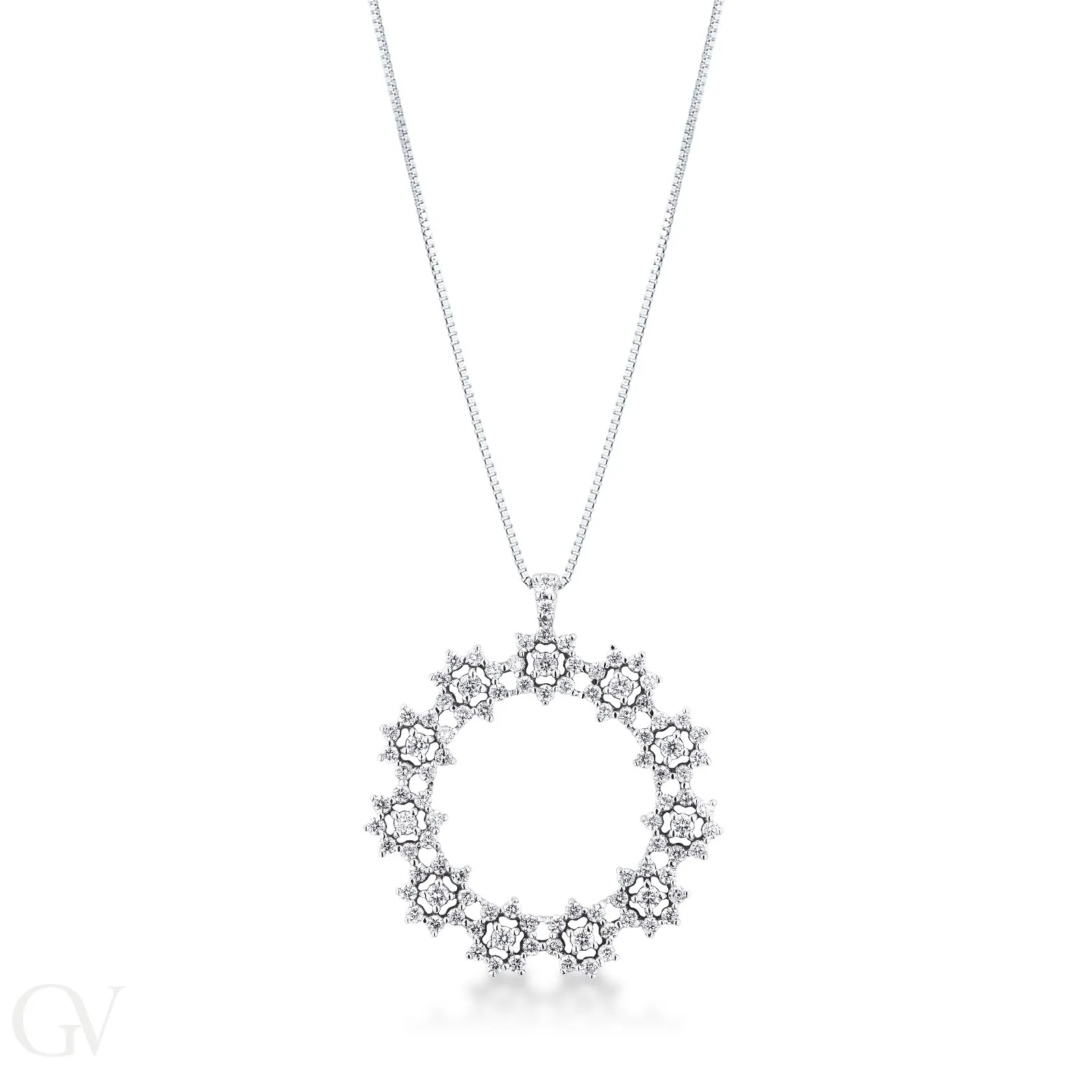 Collana in oro bianco 18k con pendente a stelline in diamanti