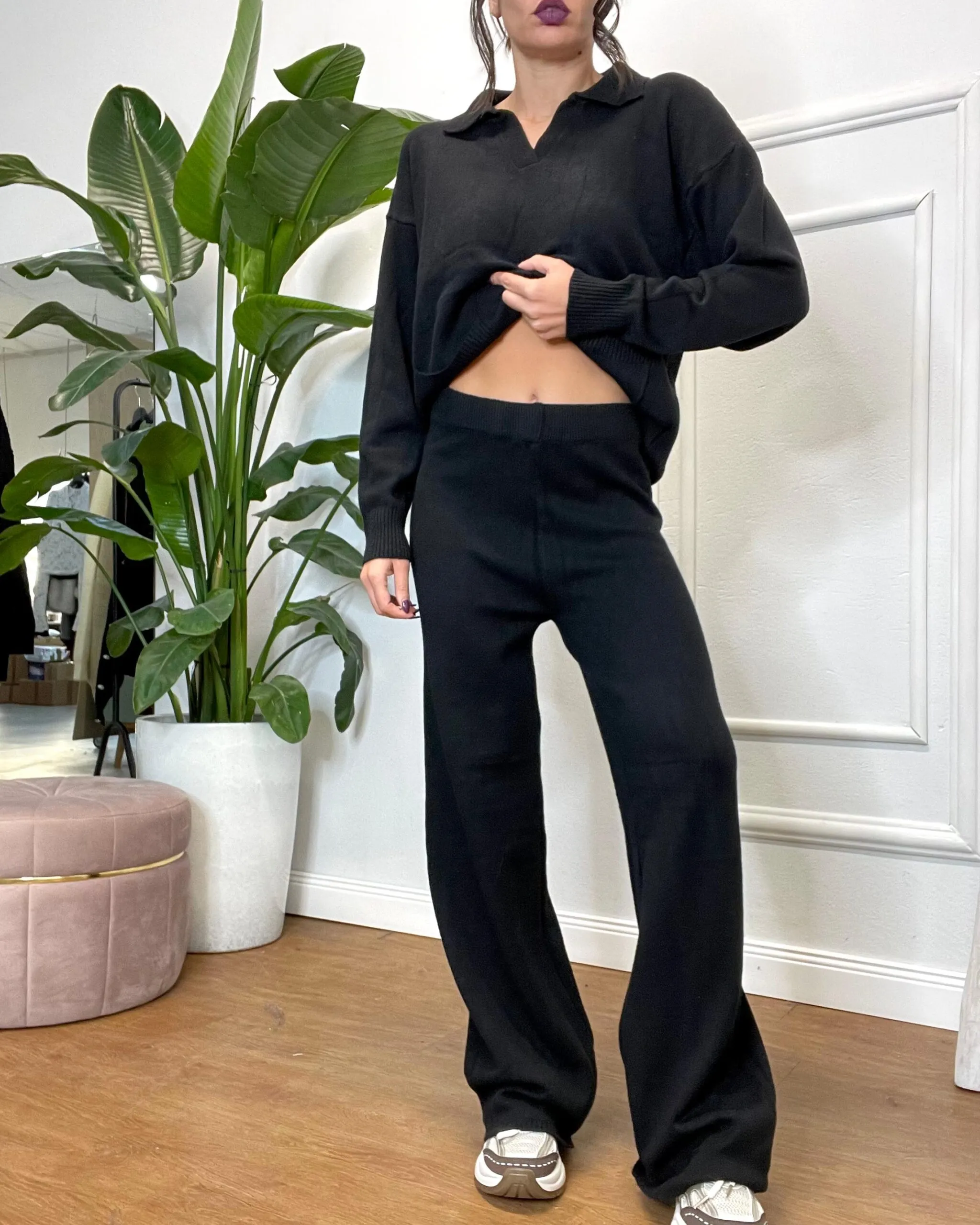 COMPLETO TUTA IN CASHMERE TASCHE 199 nera