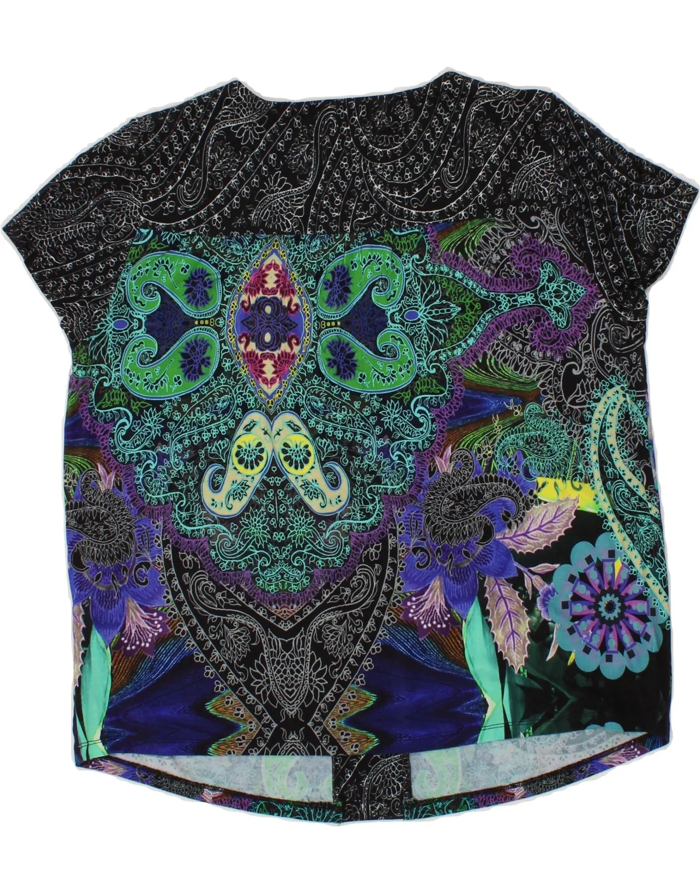 DESIGUAL Womens Blouse Top UK 16 Large Black Paisley Viscose