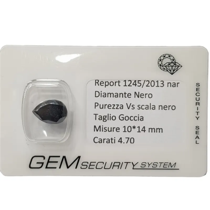 DIAMANTE NERO GOCCIA 4.70 CARATI PUREZZA VS in BLISTER CERTIFICATO