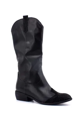 DIVINE FOLLIE Stivale Texano Donna Nero Strass DFI303