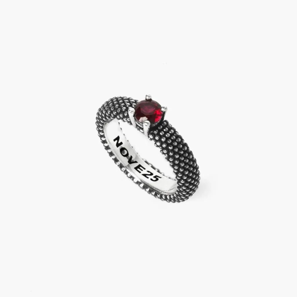 Fede argento 925 con corindone rosso Misura 14