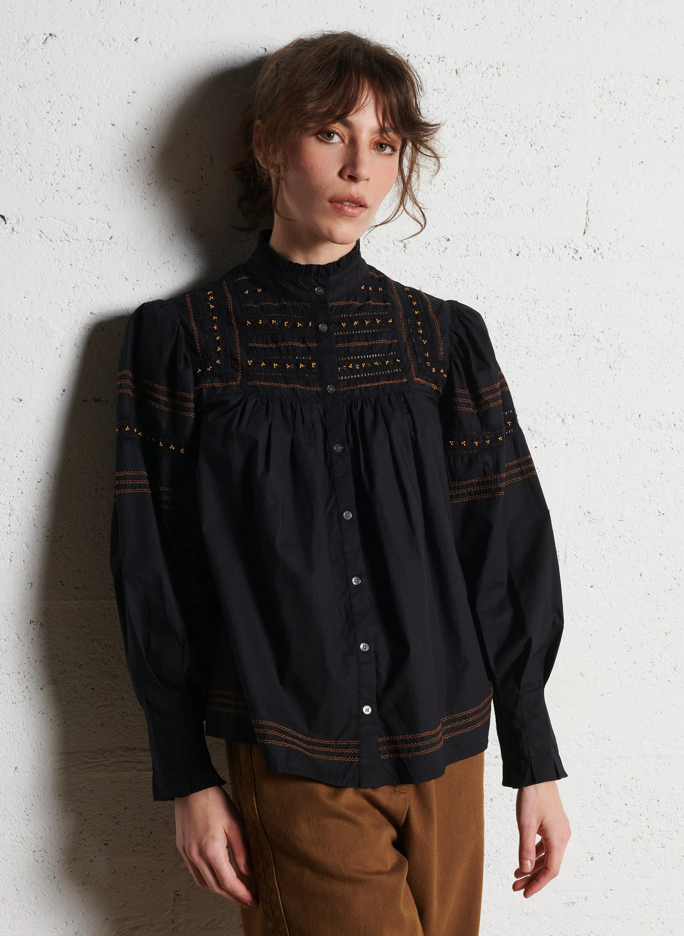  FEEKA   AMALYA - Blusa ampia ricamata in cotone | Nero