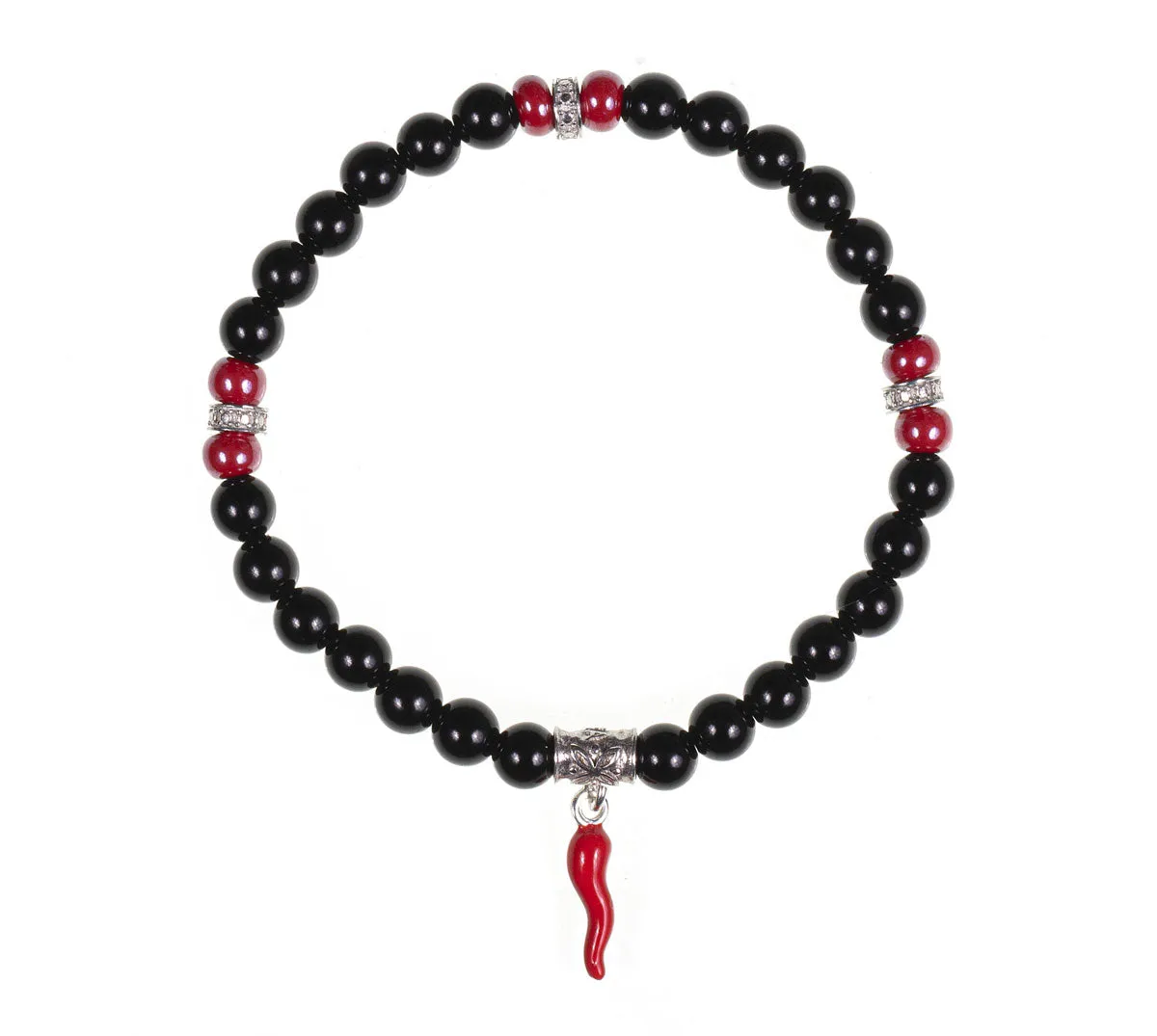 GERBA Bracciale Horn 13 Cornetto Rosso Onice Nera e Argento 925