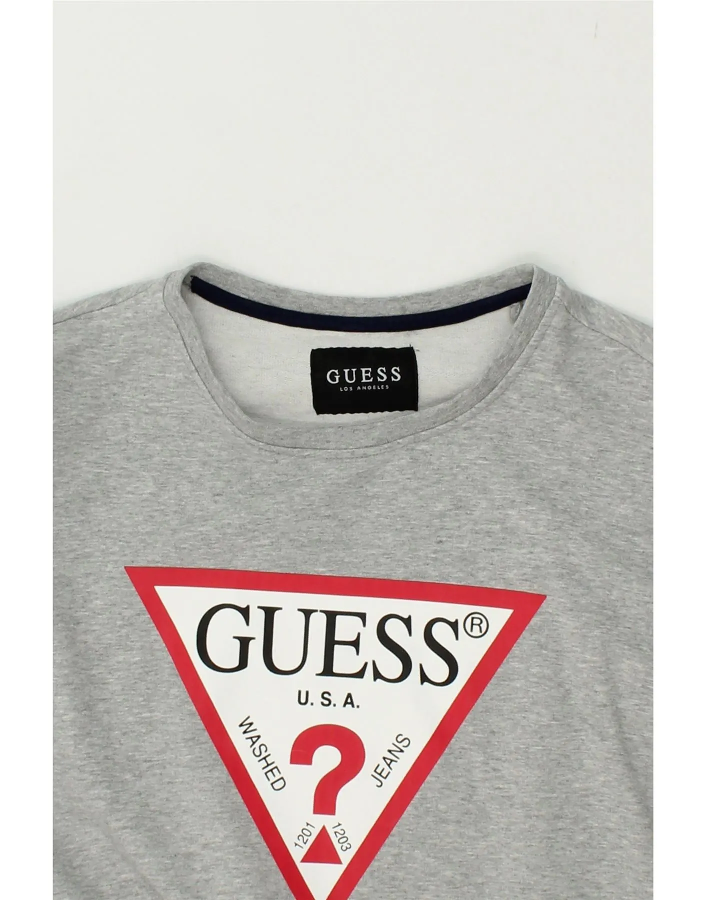 GUESS Mens Graphic Sweatshirt Jumper UK 40 Medium Grey Cotton
