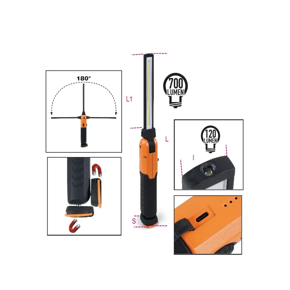 Lampada da ispezione ricaricabile a LED, con doppia emissione luminosa, snodata e orientabile a 180° - Beta 1838AM