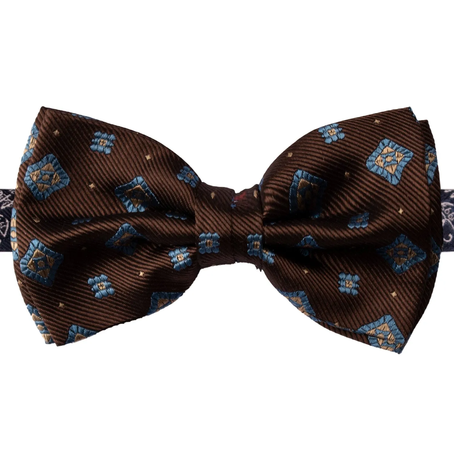 Man Brown Silk Pre-Tied Bow Tie Light Blue Beige Pattern PAP1181