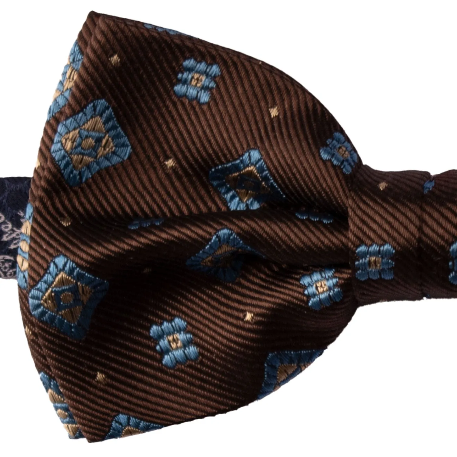 Man Brown Silk Pre-Tied Bow Tie Light Blue Beige Pattern PAP1181