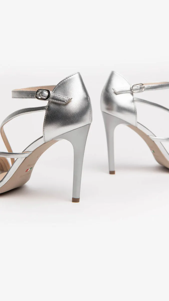 NERO GIARDINI E218401D SANDALI DONNA IN PELLE ARGENTO