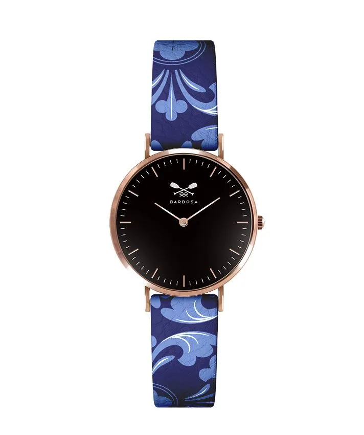 OROLOGIO DONNA NERO dm. 28 PELLE STAMPA MAIOLICA BLU