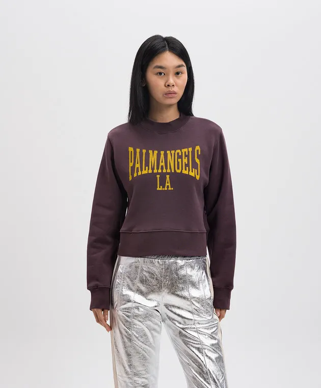 Palm Angels Felpa bordeaux con stampa logo PWBA016F24FLE002
