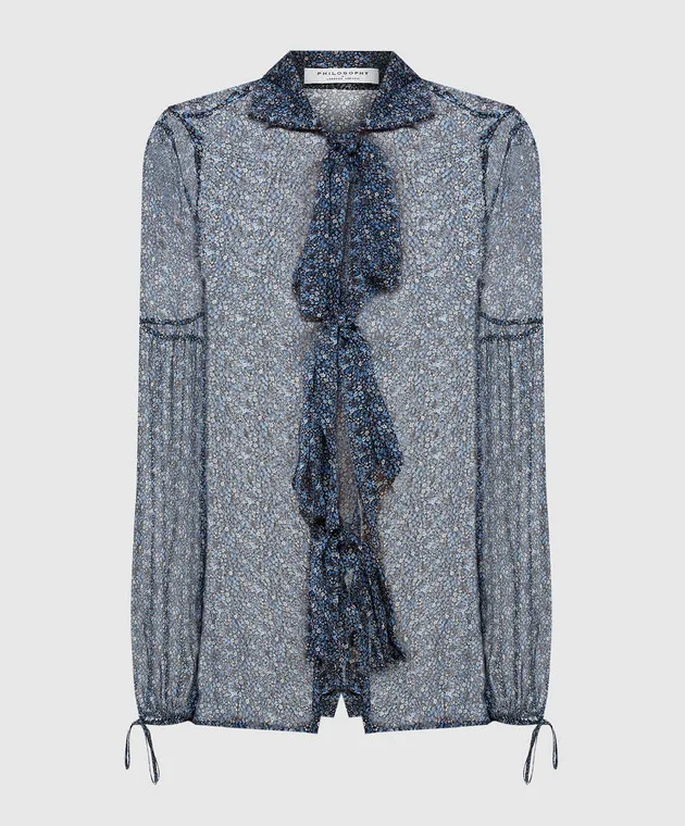 Philosophy di Lorenzo Serafini Blusa in seta blu A0219