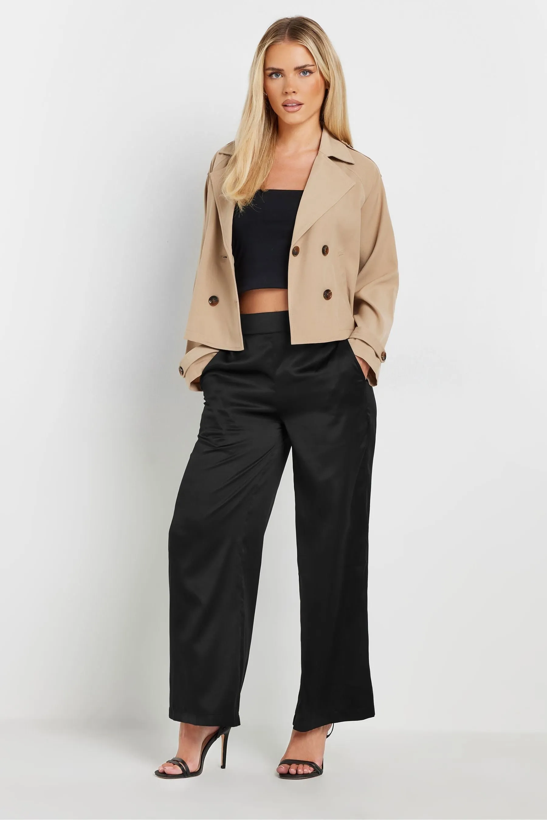 PixieGirl Petite PixieGirl Petite Pantalone Raso Gamba Larga Marrone    