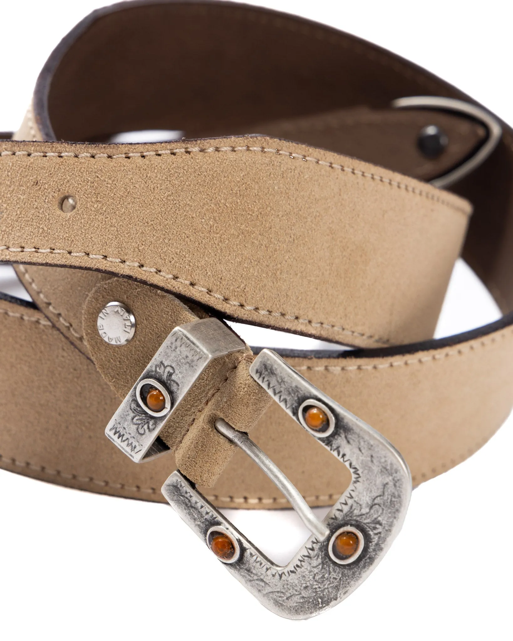 Quirico - cinta gioiello beige in pelle scamosciata