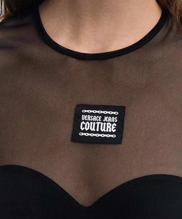 Versace Jeans Couture Top in rete nera con patch logo 77HAH6A2J0035